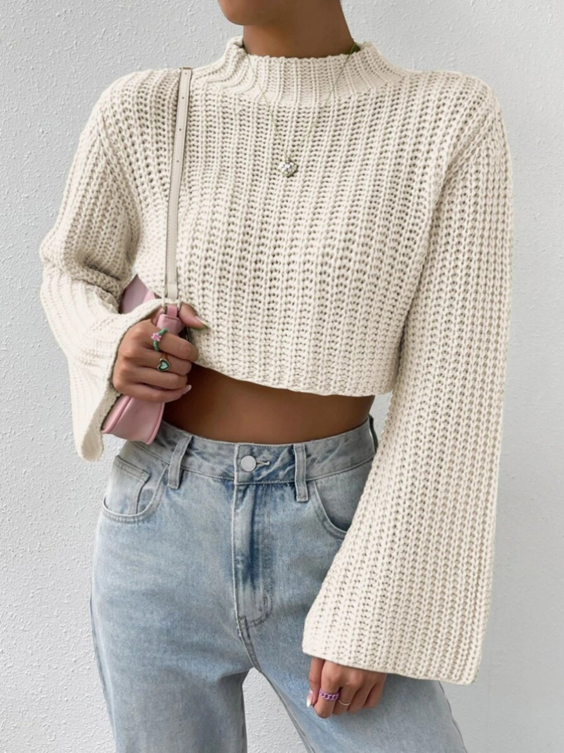 Mock Neck Long Sleeve Cropped Sweater