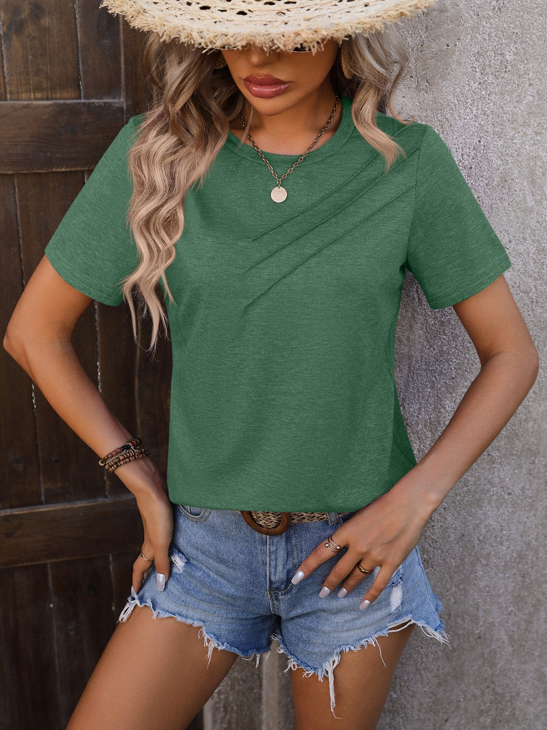 Heathered Round Neck Short Sleeve T-Shirt